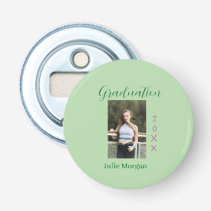 Afscheidfoto groen roze jaar 20XX naam eenvoudig Button Flesopener