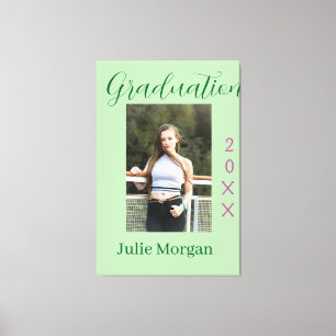 Afscheidfoto groen roze jaar 20XX naam eenvoudig Canvas Afdruk