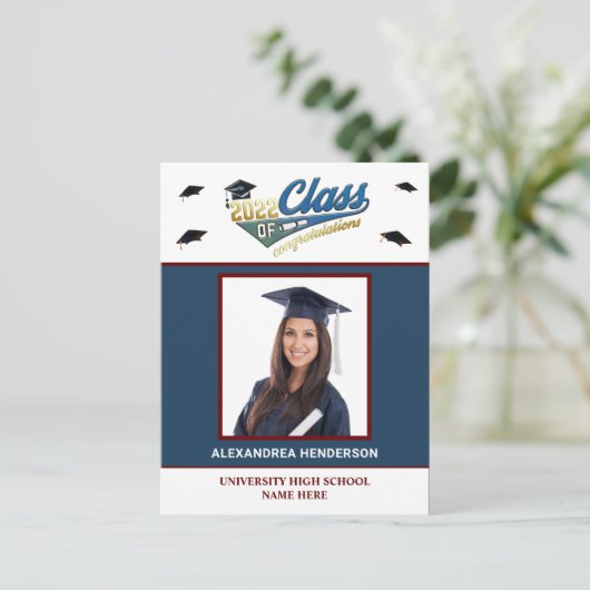 Afscheidfoto van afgestudeerde Congrats Invite-kaa Briefkaart (Staand voorkant)