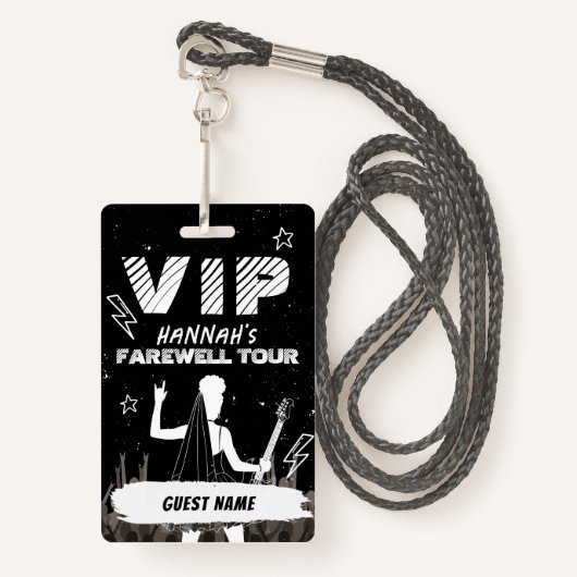 Afscheids Tour Punk Rock Bachelorette VIP-pas Badge (Voorkant met draagriem)