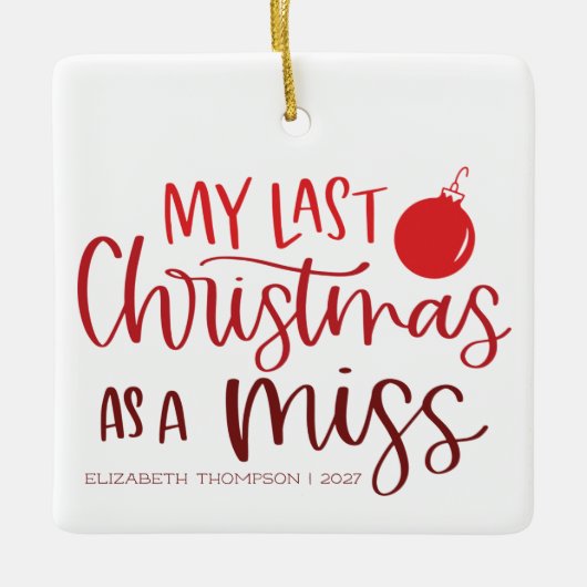 Afscheidscadeau als ongetrouwde vrouw met rode let keramisch ornament (Voorkant)