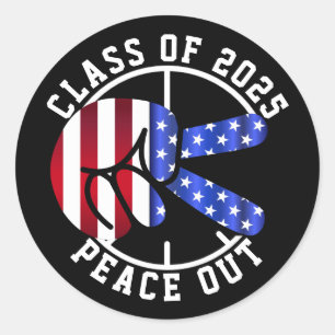 Afscheidscadeau Klas Van 2026 Peace Out Zwarte Afg Ronde Sticker
