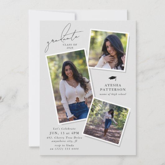 Afscheidscadeau voor afgestudeerde met 3 foto's kaart (Voorkant)