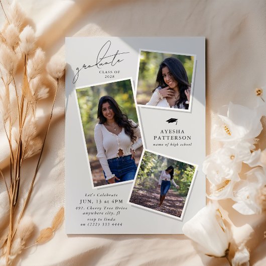 Afscheidscadeau voor afgestudeerde met 3 foto's kaart