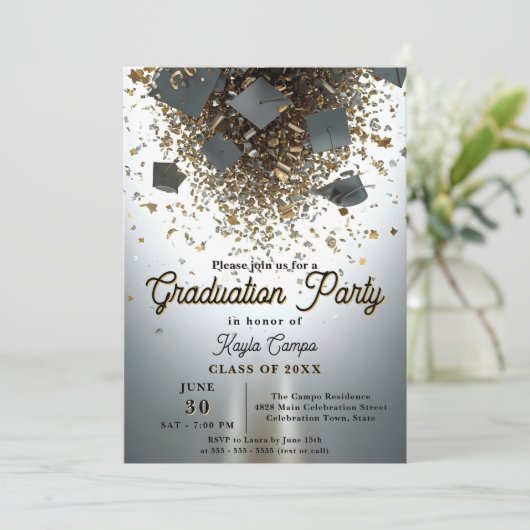 Afscheidsceremonie met Hoge Haten en Confetti Flai Kaart (Staand voorkant)