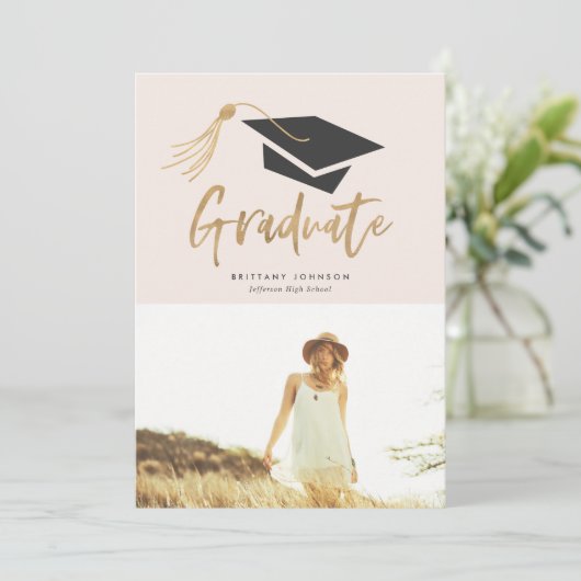 Afscheidsceremonie Muts en Kwast Goud Folie Foto F Kaart (Staand voorkant)