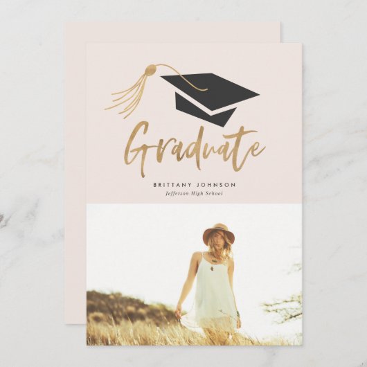 Afscheidsceremonie Muts en Kwast Goud Folie Foto F Kaart (Voorkant / Achterkant)