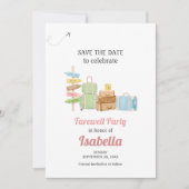 Afscheidsfeest reizen gaat weg save the date (Voorkant)