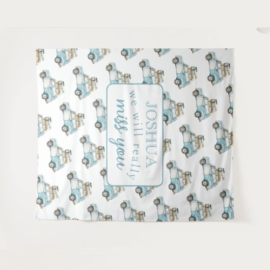 Afscheidsfeest We zullen je auto achtergrond misse Wandkleed (Voorkant (horizontaal))