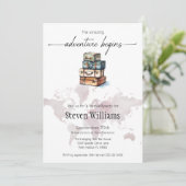 Afscheidsfeest wereldreis het avontuur begint kaart (Staand voorkant)