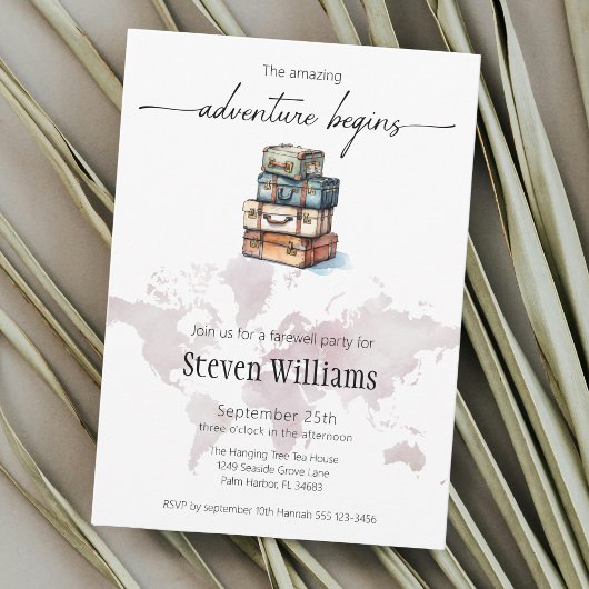 Afscheidsfeest wereldreis het avontuur begint kaart