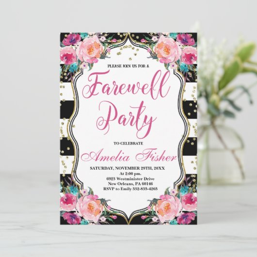 Afscheidsfeest, zwart-wit afscheidsfeest kaart (Staand voorkant)