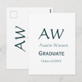 Afscheidsgroet monogram blauwgrijs naam 20XX c Briefkaart (Voorkant / Achterkant)