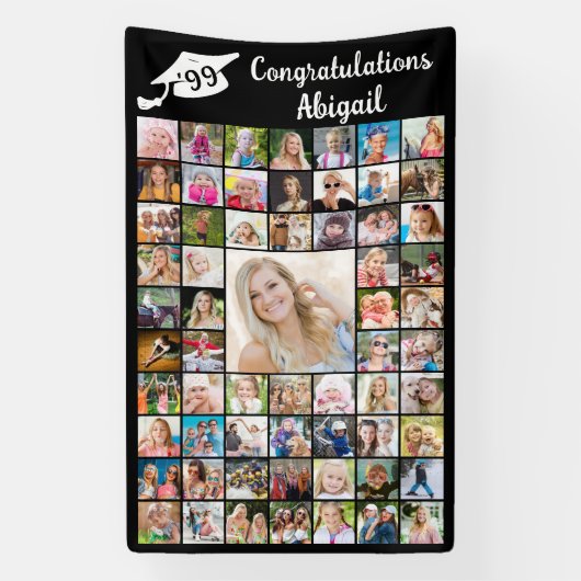 Afscheidsgroeten Naam 62 Foto Collage Spandoek (Verticaal)