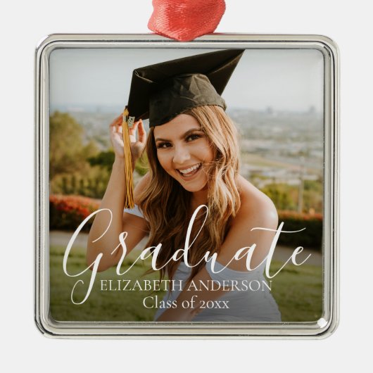 Afscheidsklas 2026 Script Aangepaste Foto Metalen Ornament (Voorkant)
