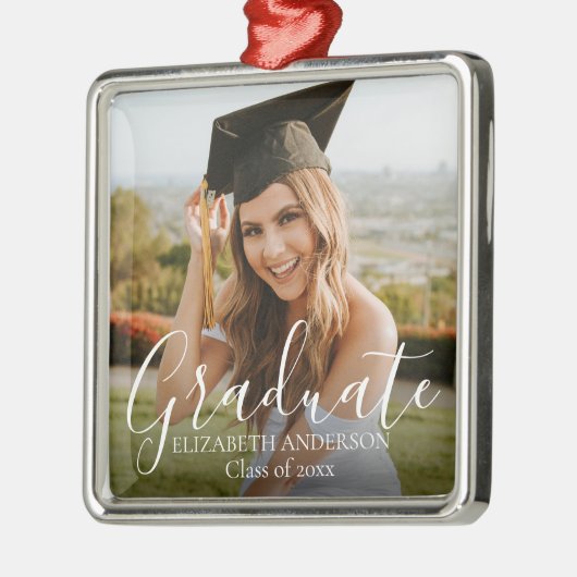 Afscheidsklas 2026 Script Aangepaste Foto Metalen Ornament (Links)