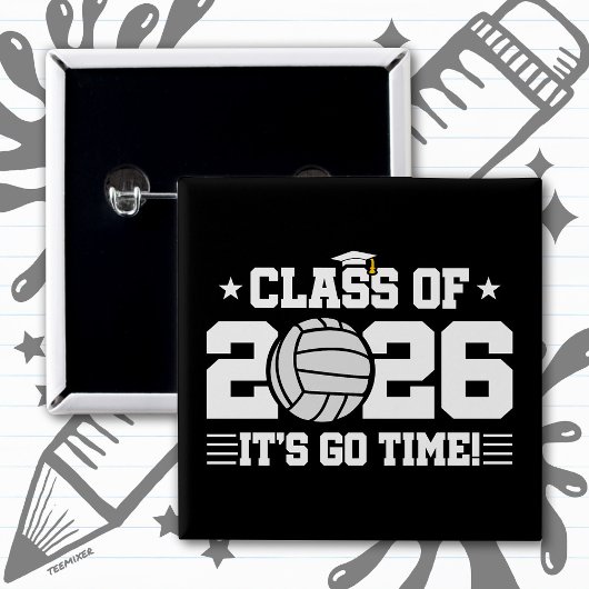Afscheidsklas 2026 Volleybal Afstuderen Het Is Tij Vierkante Button 5,1 Cm