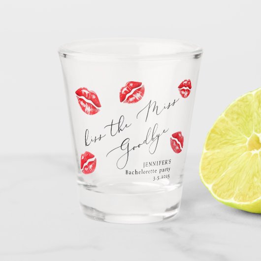 Afscheidskus voor de juffrouw vrijgezellenfeest shot glas (Voorkant)