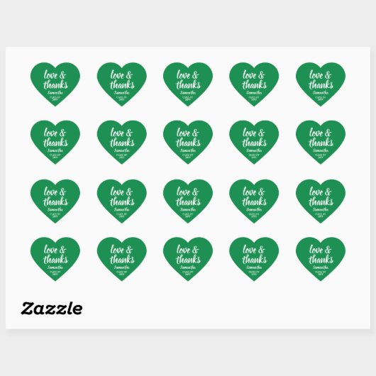 Afscheidsliefde & Dank Groene & Witte Elegantie Hart Sticker (Vel)