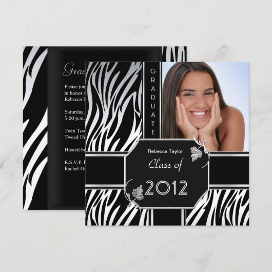 Afscheidspartij Afstudeerfeest Zwart Wit Zebra Die Kaart (Voorkant / Achterkant)