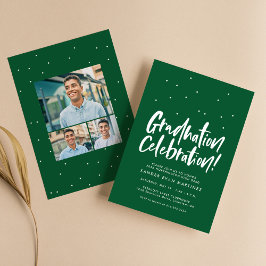 Afscheidspartij drie foto leuk groen confetti kaart