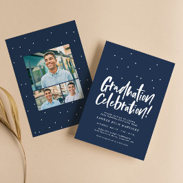 Afscheidspartij drie foto leuk marineconfetti kaart