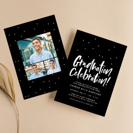 Afscheidspartij drie foto zwart wit confetti kaart