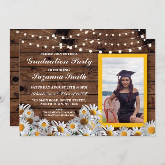 Afscheidspartij Madelief Houten Foto Uitnodiging G (Voorkant / Achterkant)