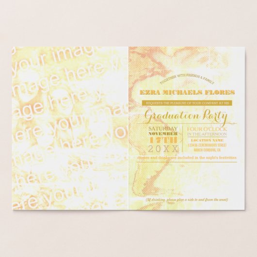 Afscheidspartij paspoort goud folie Foliekaart Folie Kaarten (Binnen)