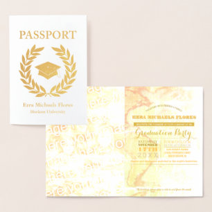 Afscheidspartij paspoort gouden folie Foliekaart Kaarten