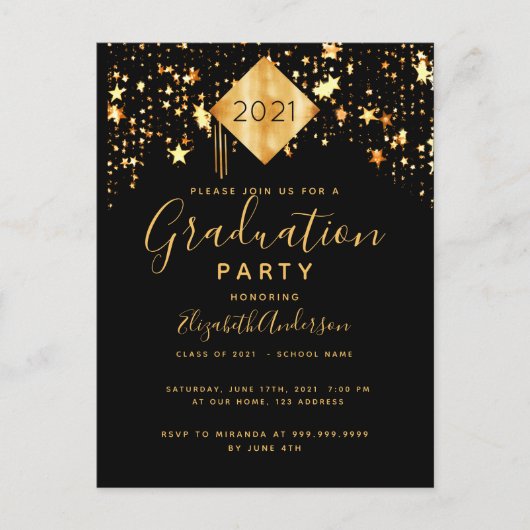 Afscheidspartij topper zwart goud sterren briefkaart (Voorkant)