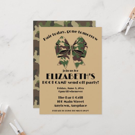 Afscheidspartij voor meisjes militair bootcamp kaart (Voorkant / Achterkant in situ)