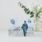 Afscheidspartij zoon gefeliciteerd briefkaart (Staand voorkant)