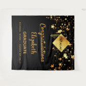 Afscheidspartij zwart goud sterren afgestudeerd wandkleed (Voorkant (horizontaal))