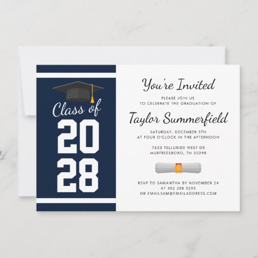 Afscheidsparty 2025 Marineblauw Witte Afgestudeerd Kaart (Voorkant)