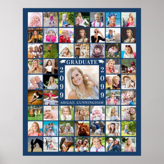 Afscheidsparty 55 Foto Collage Blauw of op Maat Poster (Voorkant)