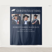 Afscheidsparty Blauwe Fotohokje Achtergrond Wandkleed (Voorkant)