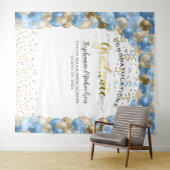 Afscheidsparty Blauwe Gouden Ballonnen Slierten Wandkleed (In Situ (horizontaal))