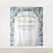 Afscheidsparty Blauwe Gouden Ballonnen Slierten Wandkleed (Voorkant)