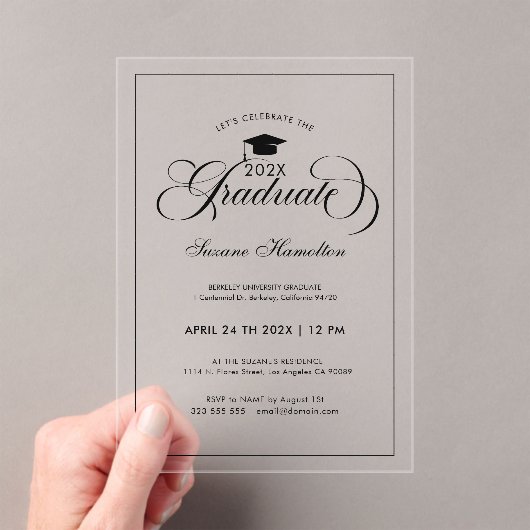 Afscheidsparty Elegante Zwarte Script Typografie Acryl Uitnodigingen (Insitu (Draagbaar))