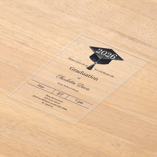 Afscheidsparty klas van 2026 helder luxe acryl uitnodigingen (Laagn)