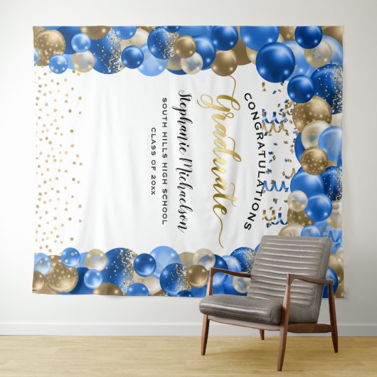 Afscheidsparty Koningsblauw Gouden Ballonnen Sling Wandkleed (In Situ (horizontaal))