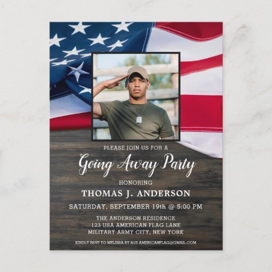 Afscheidsparty Militair Patriottische Vlag van de Uitnodiging Briefkaart (Voorkant)