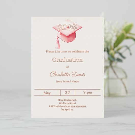 Afscheidsparty roze goud klas van 2026 luxe folie uitnodiging (Staand Voorkant)