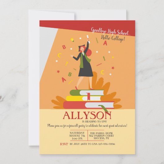 Afscheidsparty voor vertrek naar de universiteit kaart (Voorkant)