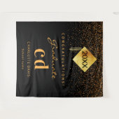 Afscheidsparty zwart goud afgestudeerd monogram wandkleed (Voorkant (horizontaal))