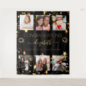 Afscheidsparty zwart goud afgestudeerde fotocollag wandkleed (Voorkant)
