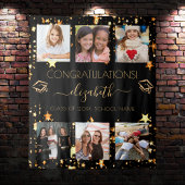 Afscheidsparty zwart goud afgestudeerde fotocollag wandkleed