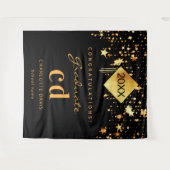 Afscheidsparty zwart goud afgestudeerde naam 2025 wandkleed (Voorkant (horizontaal))