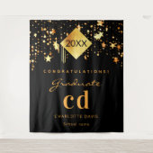 Afscheidsparty zwart goud afgestudeerde naam 2025 wandkleed (Voorkant)